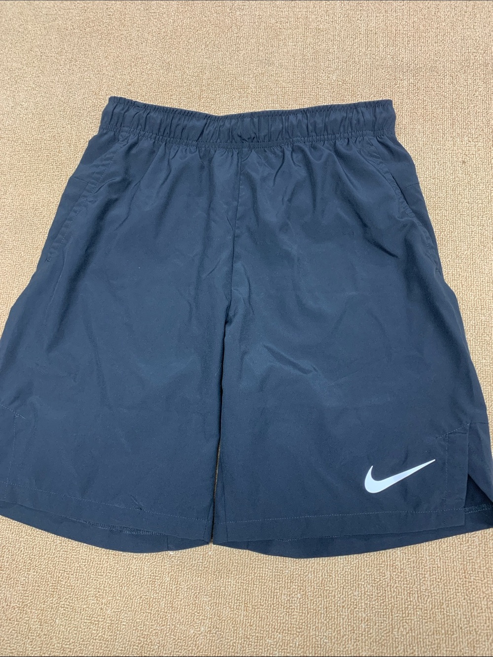 Nike Men's Dark Blue Athletic Shorts with White Swoosh
